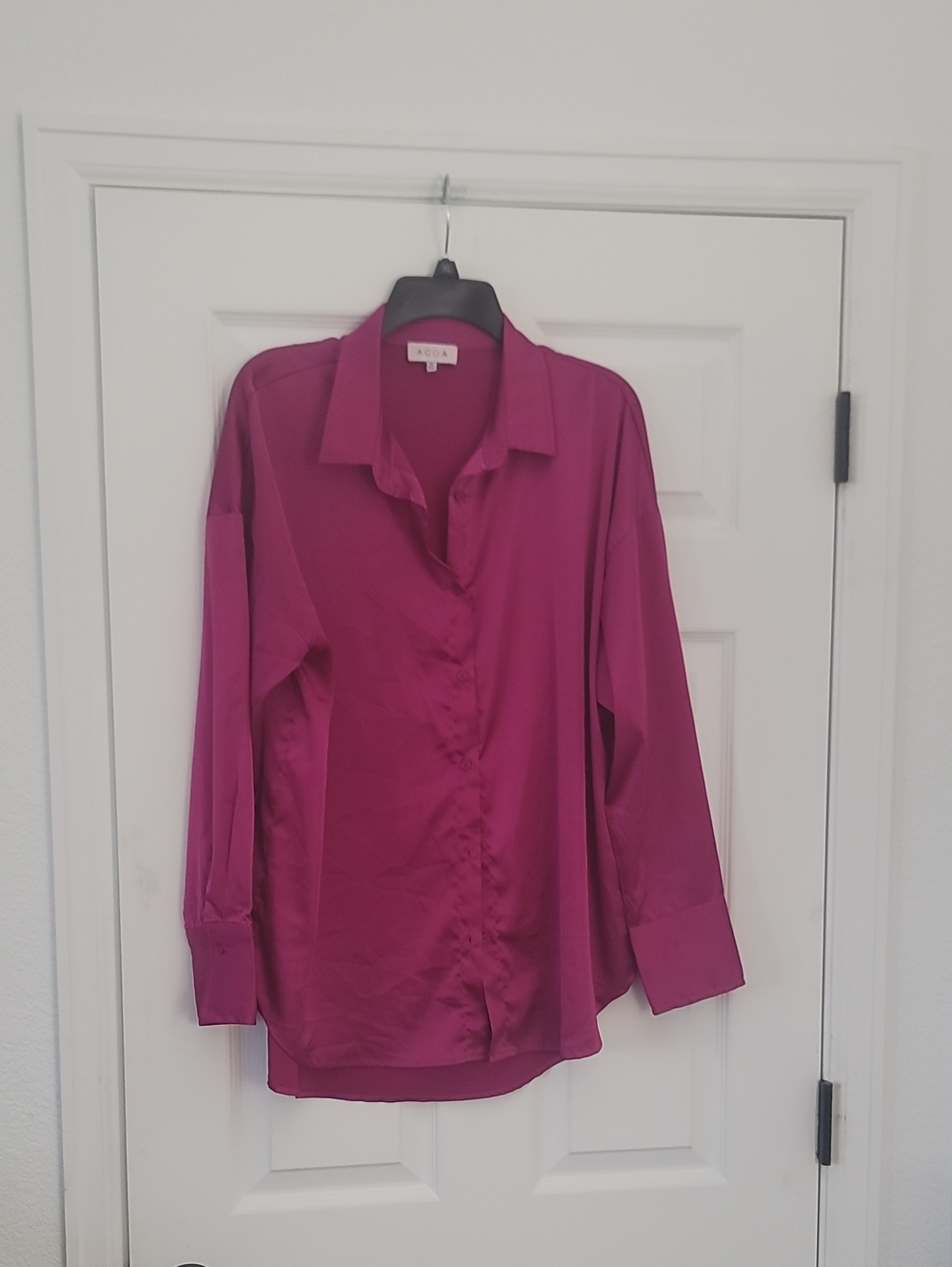 Button-Down Shirt in Bright Fuchsia Pink - Women's Long Sleeve